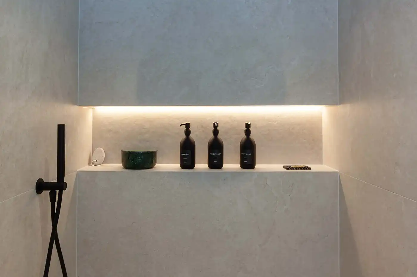 Bathroom with integrated storage and clean contemporary design