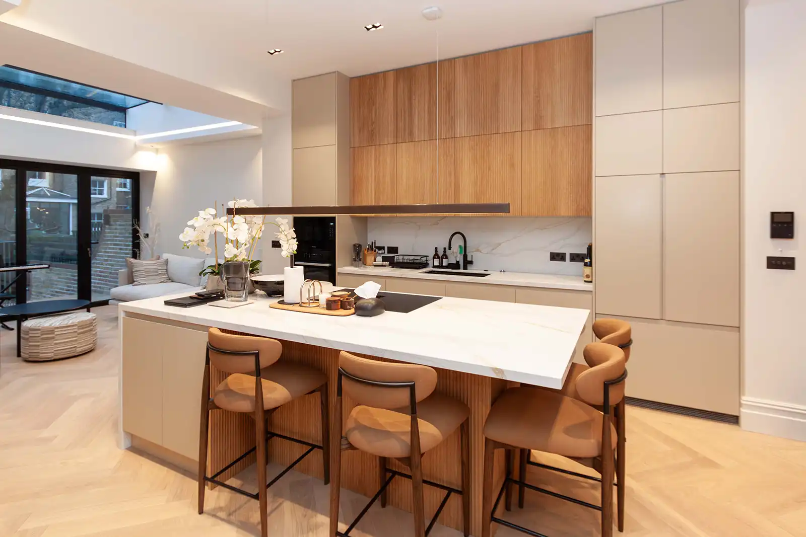 Kitchen with natural light and contrasting materials Westbourne Grove London