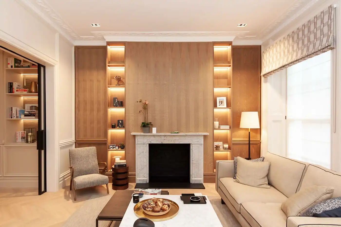 Contemporary living space with bespoke joinery in Westbourne Grove townhouse London