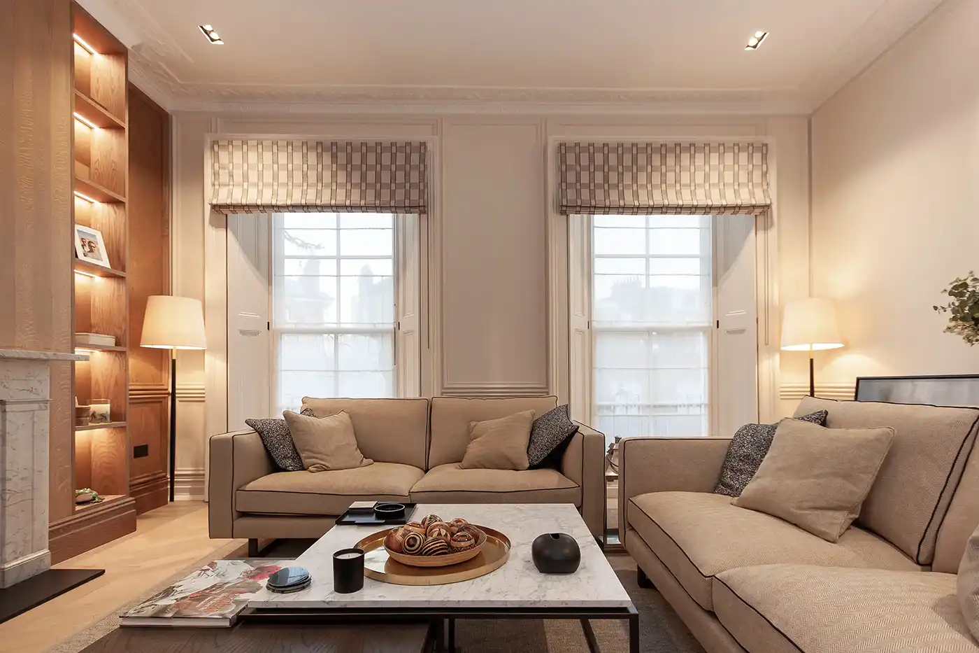 Interior living space with layered finishes and calm material palette Westbourne Grove